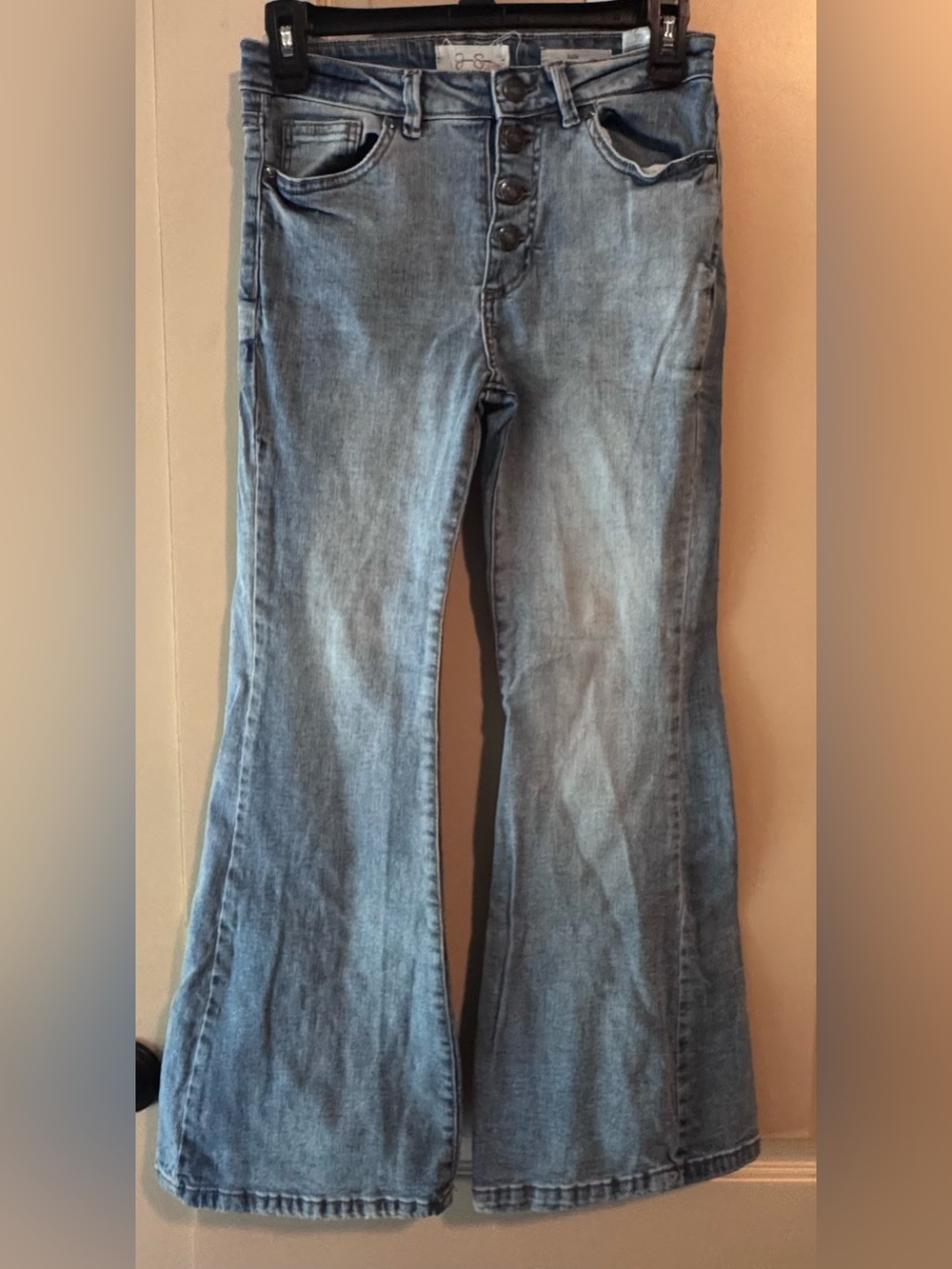 Jessica Simpson Medium Blue Button-Front Flare Jeans